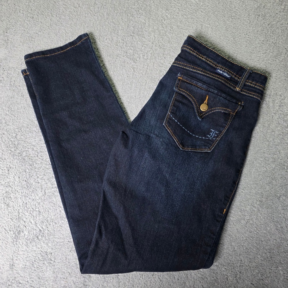 Fade to Blue Womens 12 Straight Leg Jeans Dark Wash Flap Pocket Stretch Denim